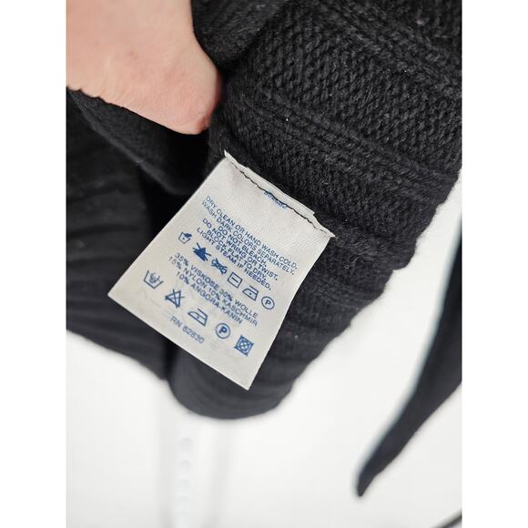 Lands End Womens Sz L (14-16) Wool Blend Sweater Black Mock Neck Ribbed - Picture 4 of 5